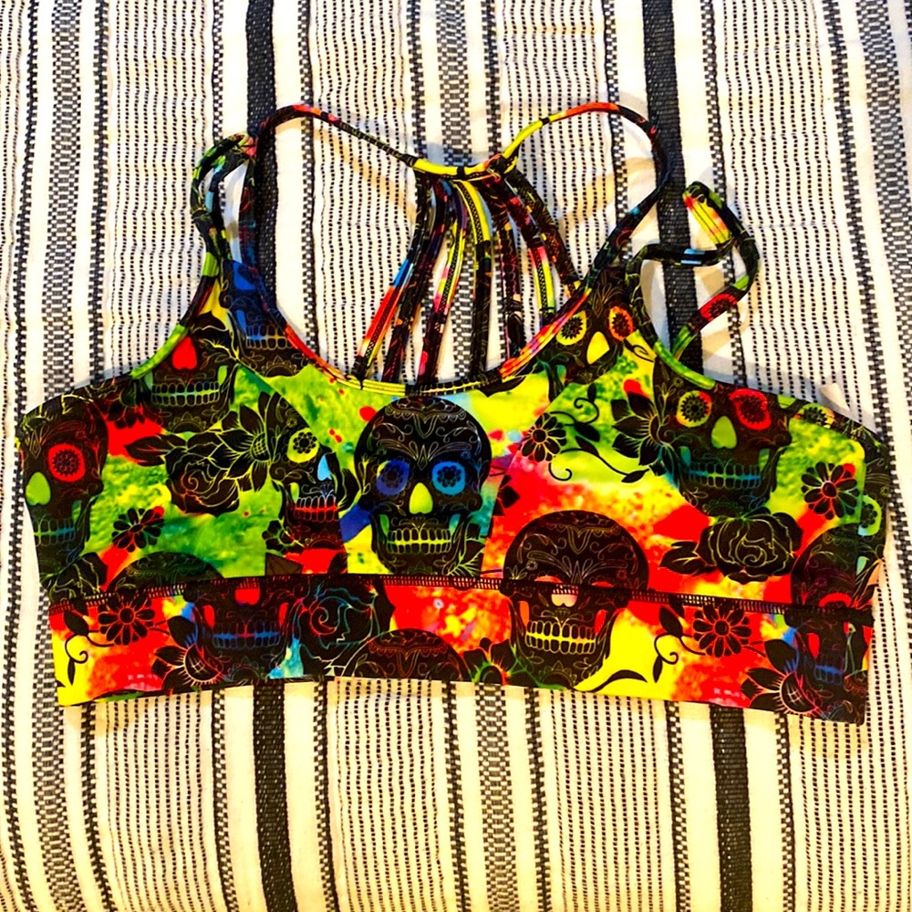 Tie dye skulls Constantly Varied Gear sports bra retired style EGU